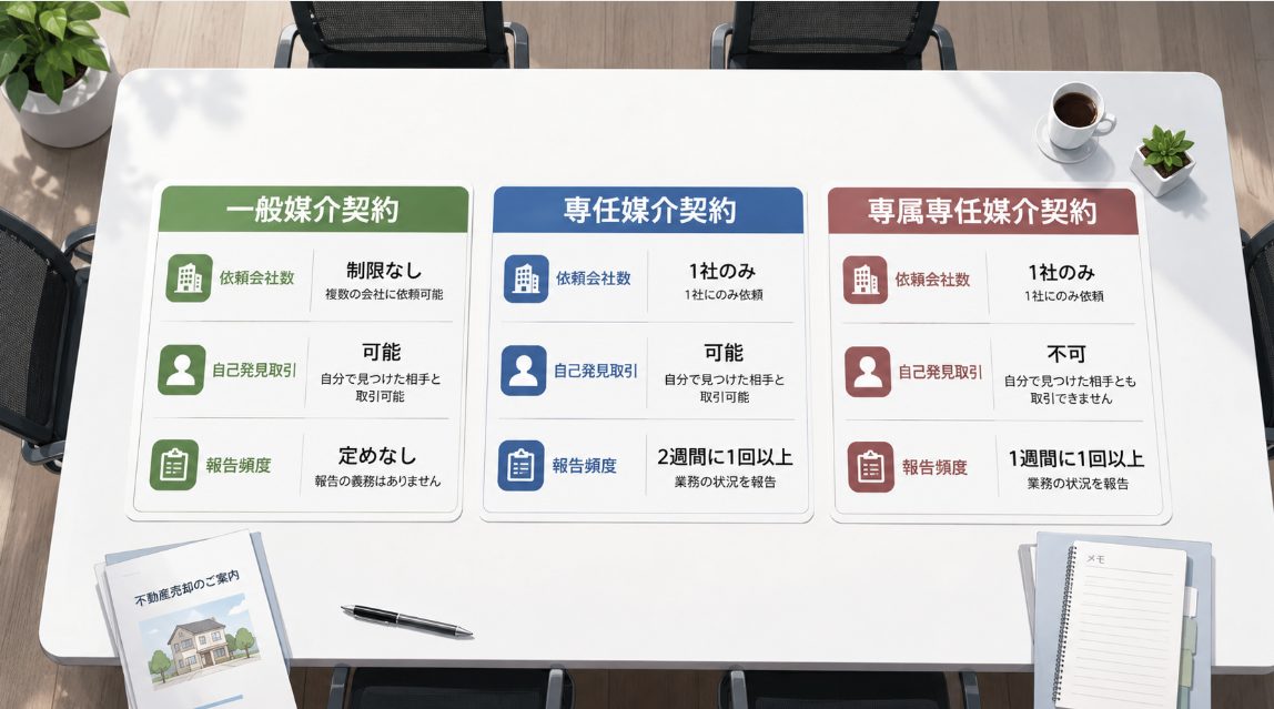 媒介契約の違いとメリットを比較