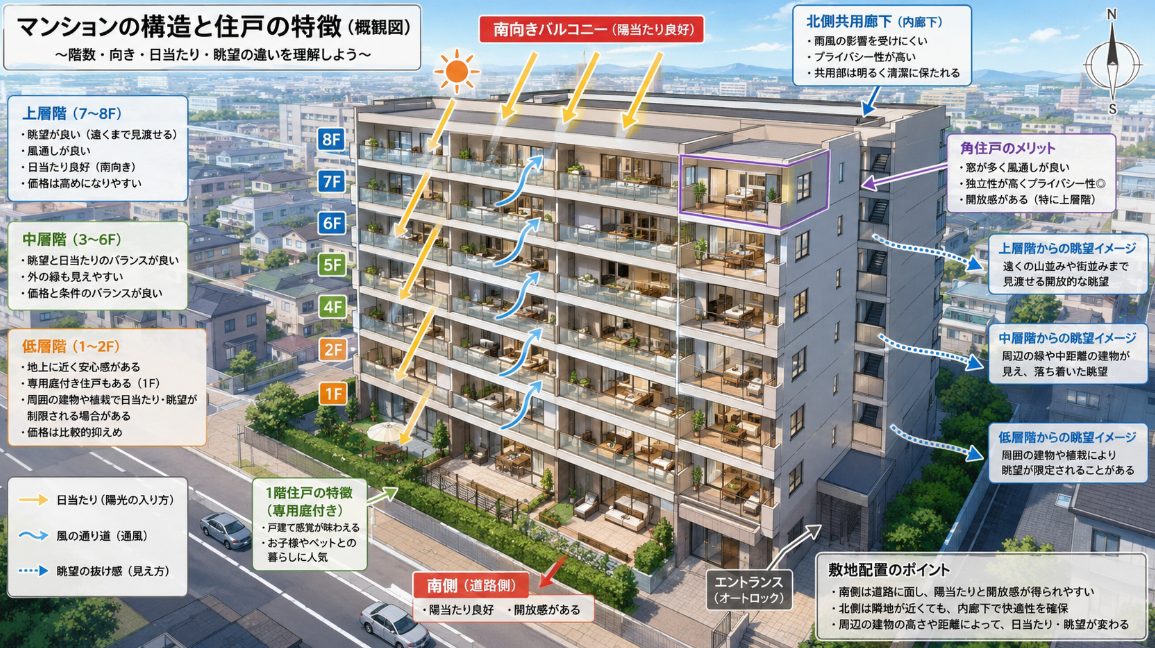 築年数や階数や方角などの条件差