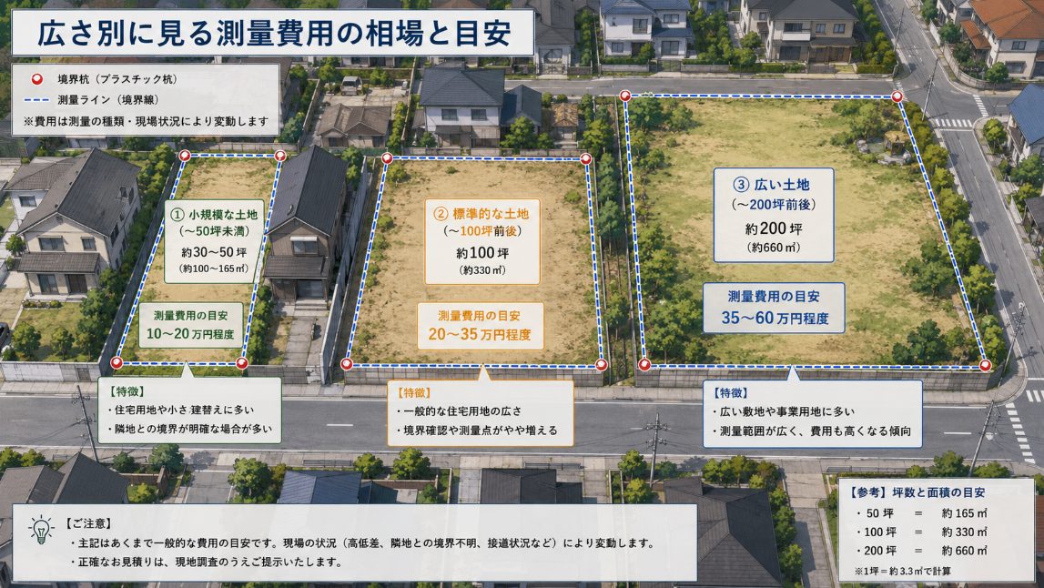 広さ別に見る測量費用の相場と目安