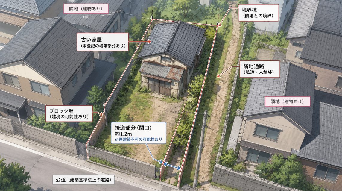 再建築不可や境界未確定で敬遠される