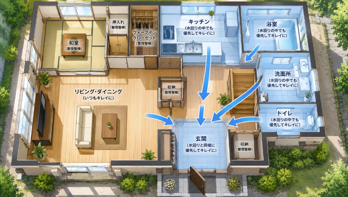 水回りや玄関の掃除が与える影響