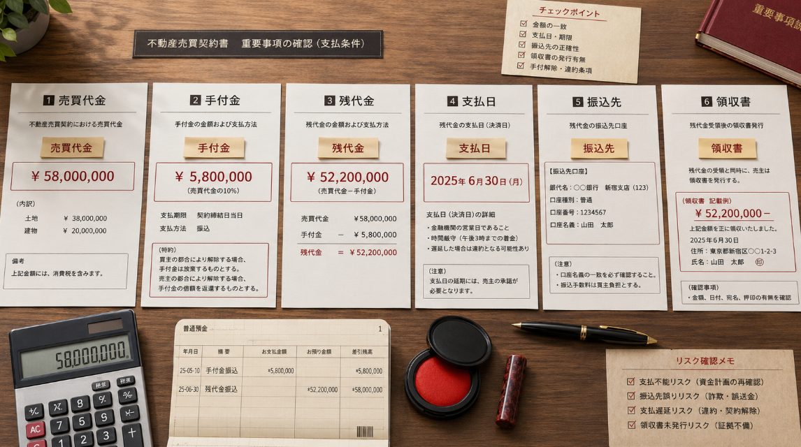売買代金と手付金や残代金の確認ポイント